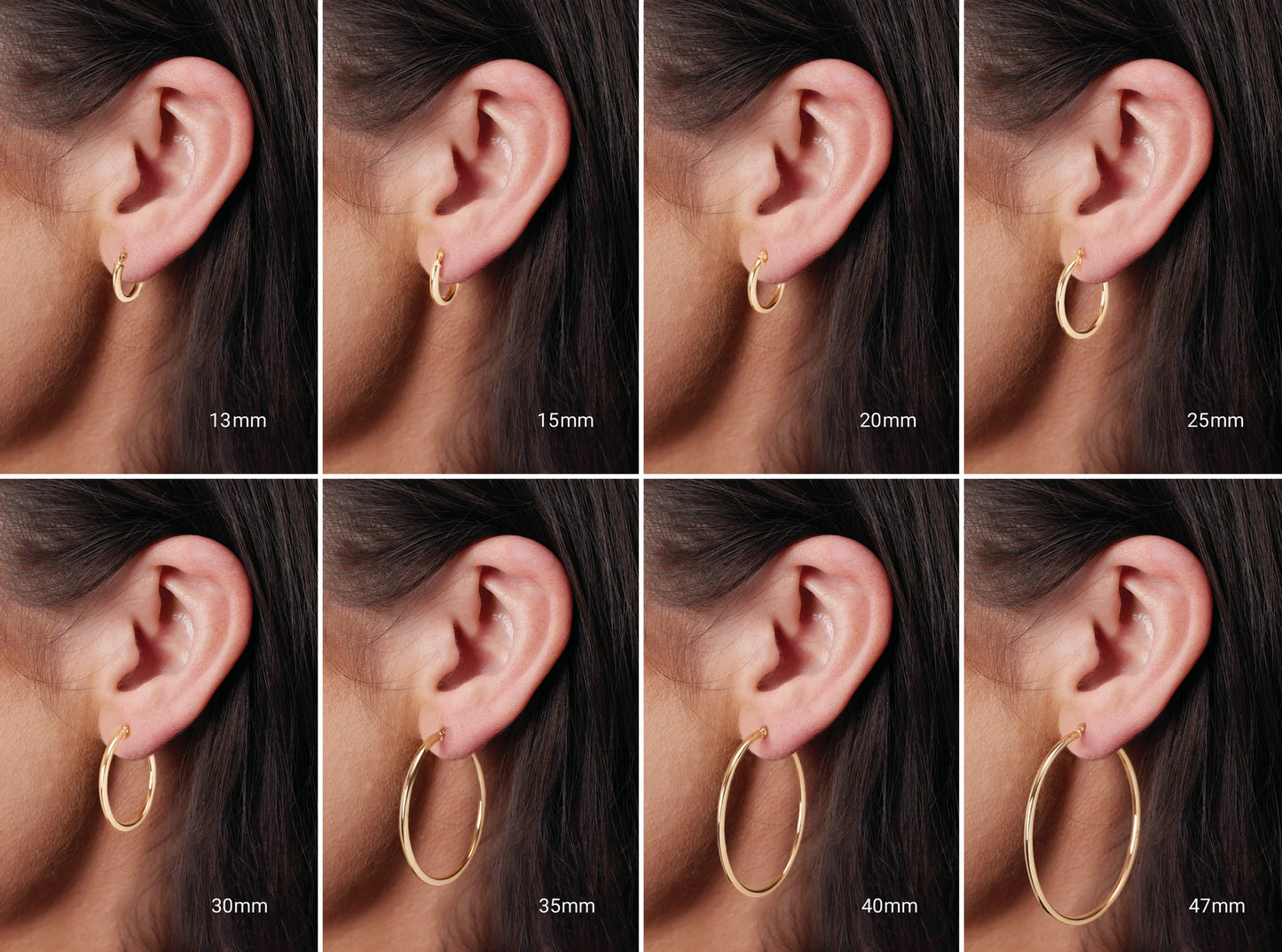 12.5mm Plain Hinged Hoop Earrings in 14k Solid Gold