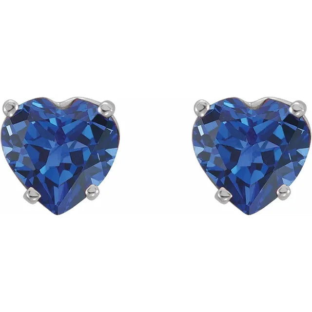 1.30ct Lab Grown Blue Sapphire Heart Shape Earrings in 14k Gold