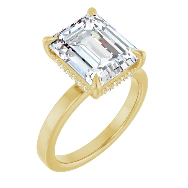 The Clara 3.00ct Emerald cut Lab Grown Diamond Hidden Halo Solitaire Engagement Ring