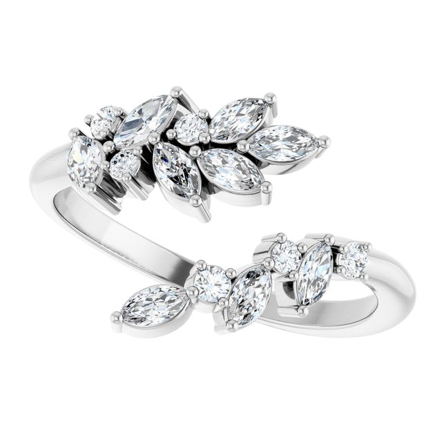 0.90ct Marquise and Round Lab Grown Diamond Open Bypass Ring in 14k Gold