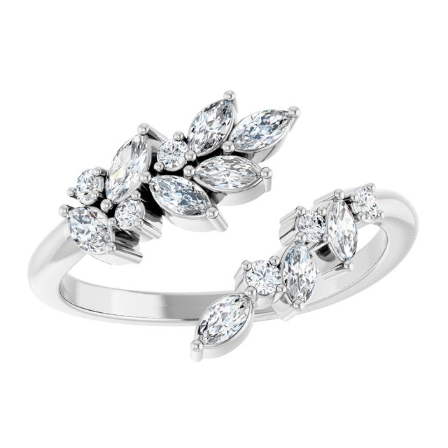 0.90ct Marquise and Round Lab Grown Diamond Open Bypass Ring in 14k Gold