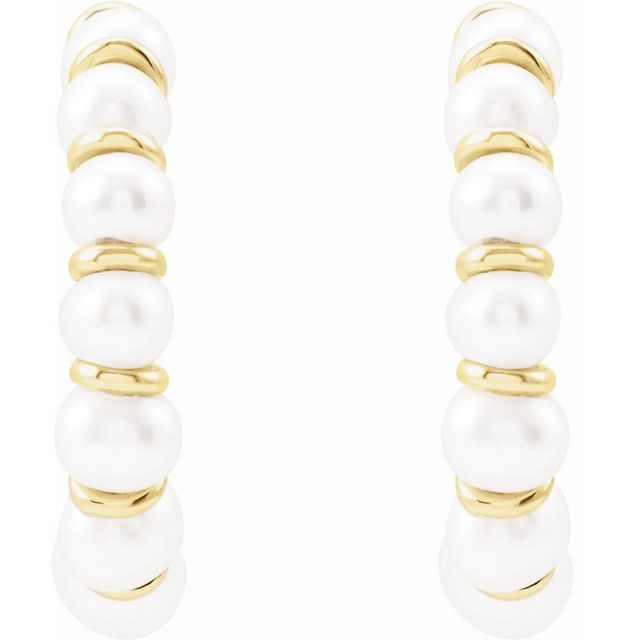 Freshwater Pearl Hoop Earrings in 14k Yellow Gold