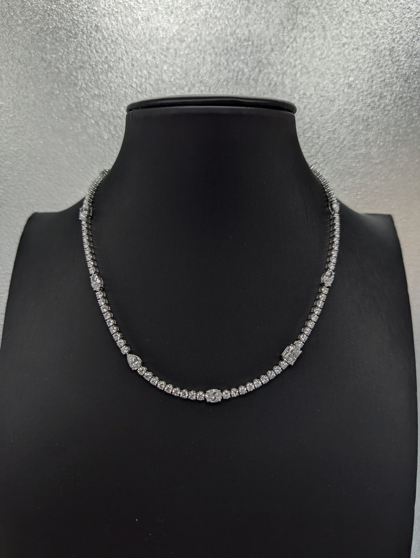 Fine By Cherish 17.44ct Lab Grown Diamond Multishape Station Tennis Necklace in 14k Gold