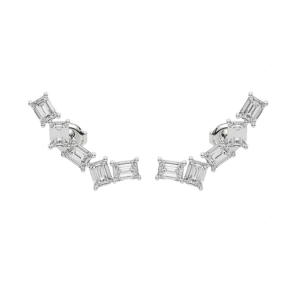 2.50ct Lab Grown Diamond Emerald cut Climber Earrings in 14k Gold