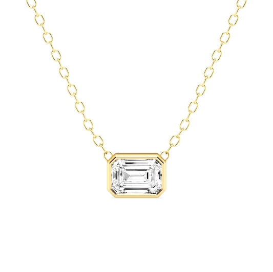 0.50ct Emerald cut Lab Grown Diamond Bezel Solitaire Necklace in 14k Gold