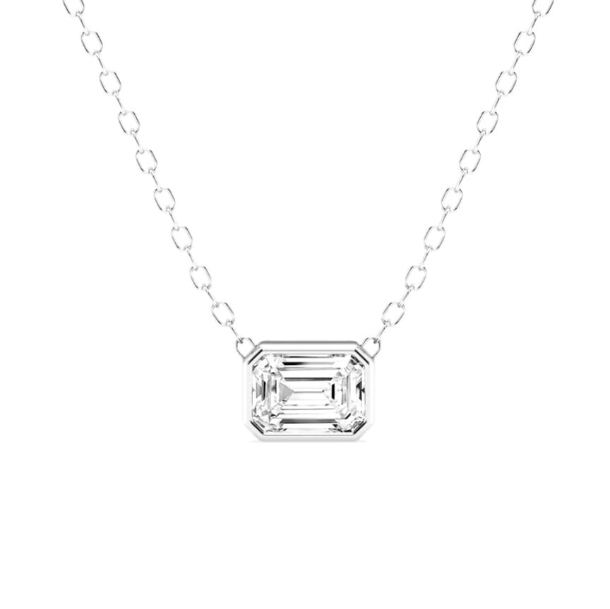 0.50ct Emerald cut Lab Grown Diamond Bezel Solitaire Necklace in 14k Gold