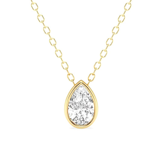 0.50ct Lab Grown Diamond Pear Bezel Solitaire Necklace in 14k Gold