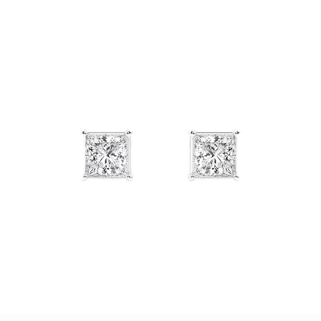 1.00ct Lab Grown Diamond Princess cut Basket Style Earrings in 14k Gold