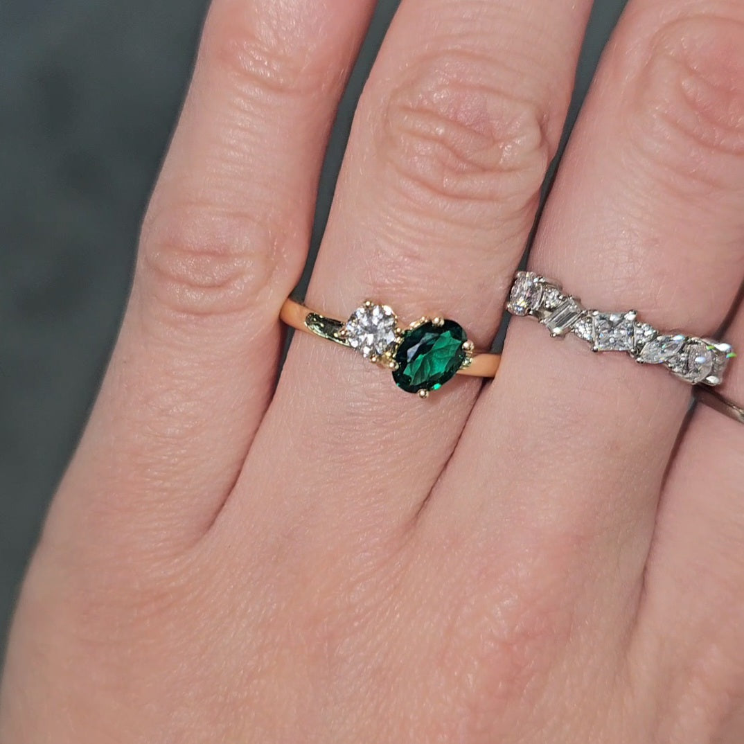 1.00ct Lab Grown Emerald and 0.25ct Lab Grown Diamond Toi et Moi Ring