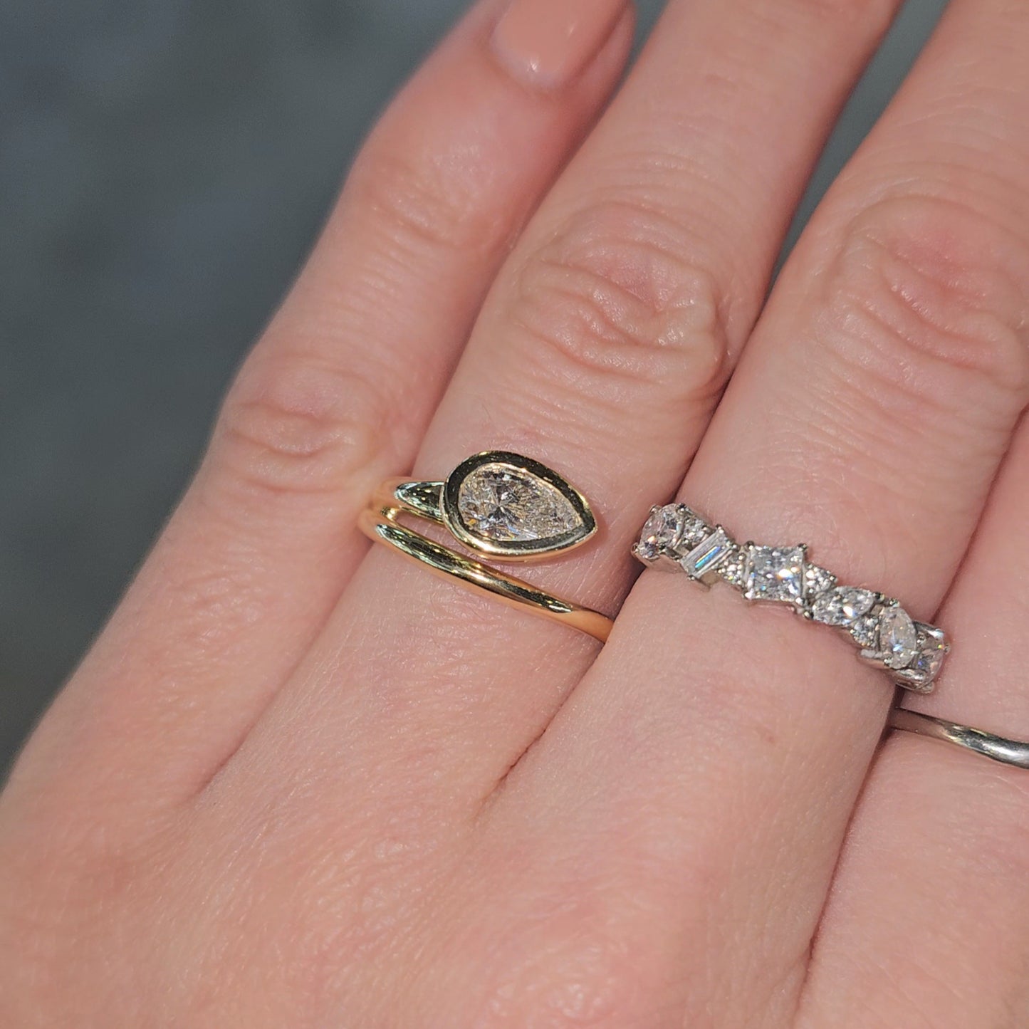 1.00ct Lab Grown Diamond Pear and Band Bezel Set Ring