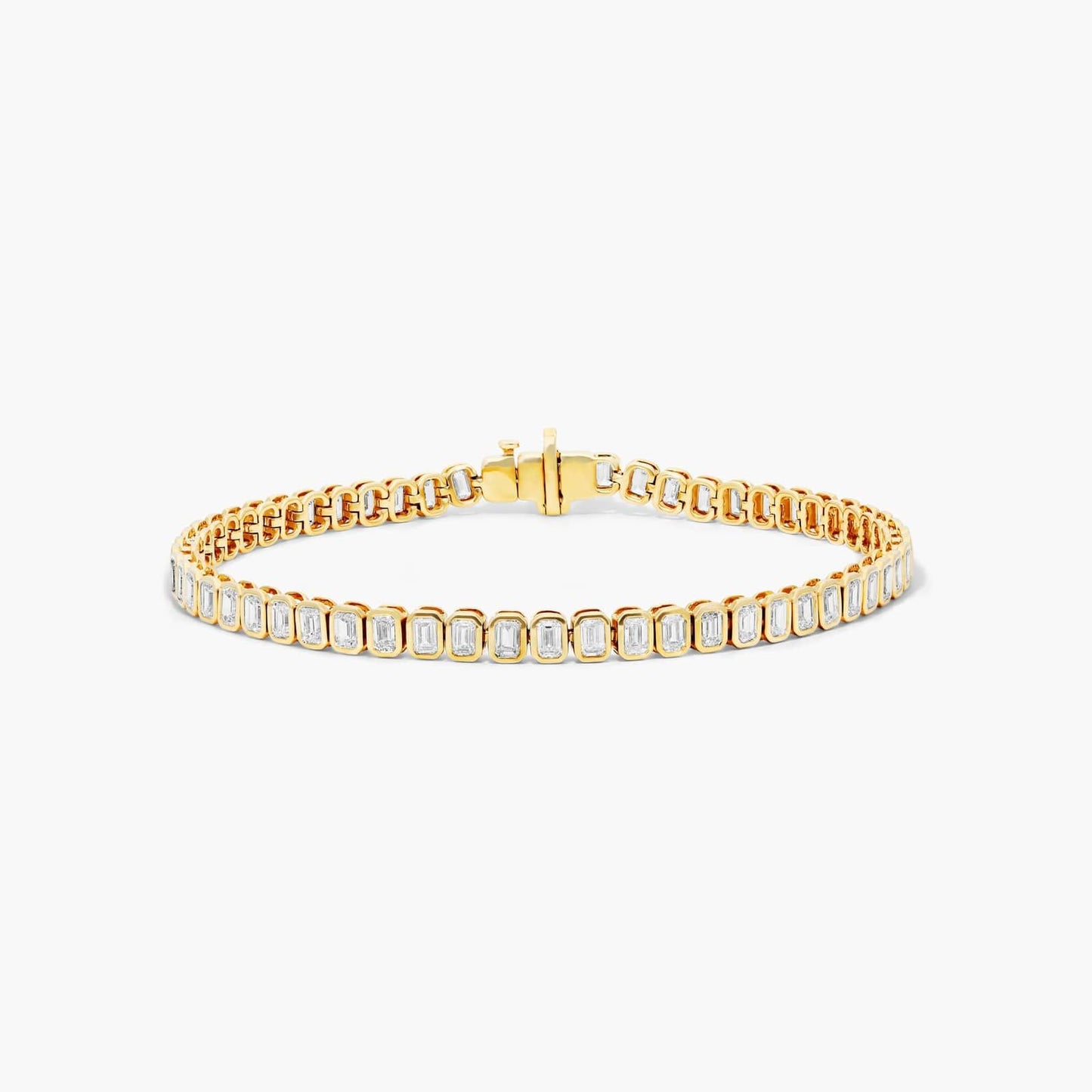 6.00ct Emerald cut Lab Grown Diamond North-South Bezel Set Tennis Bracelet in 14k Gold