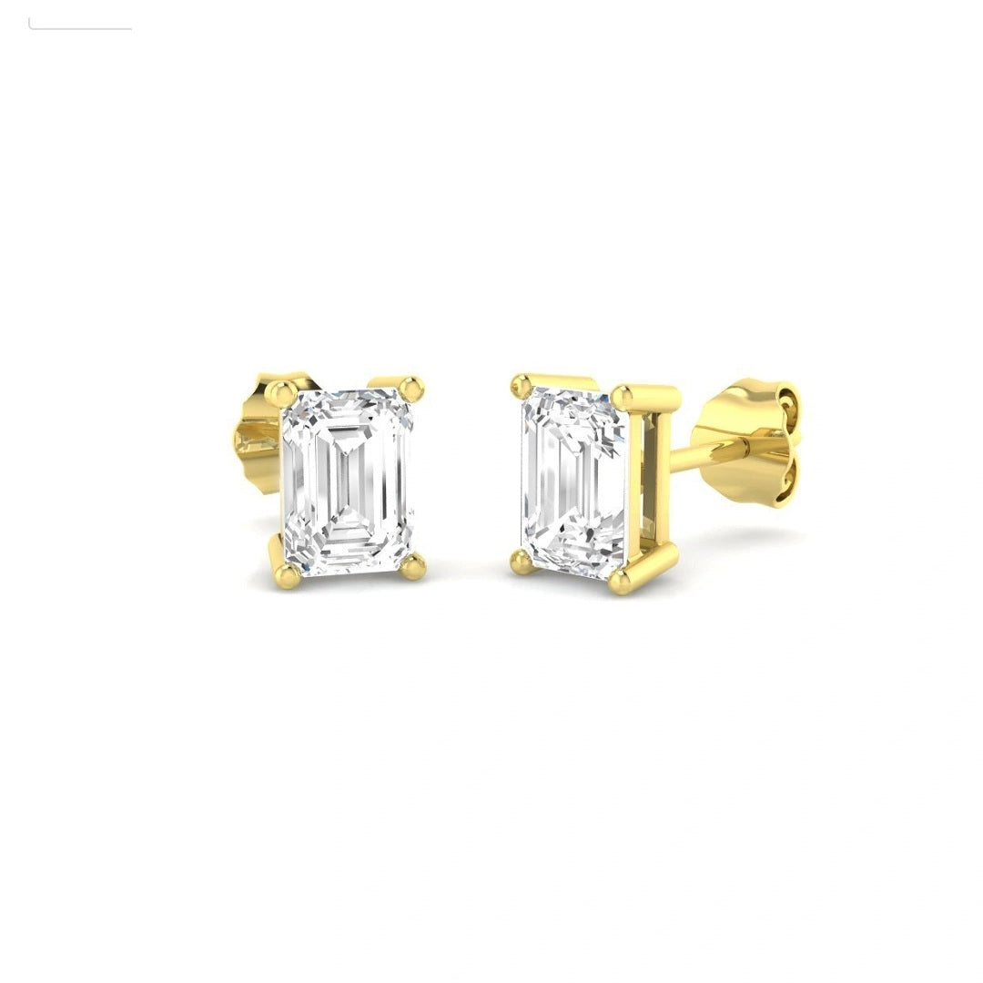 2.00ct Emerald cut Lab Grown Diamond Solitaire Earrings in 9k Gold