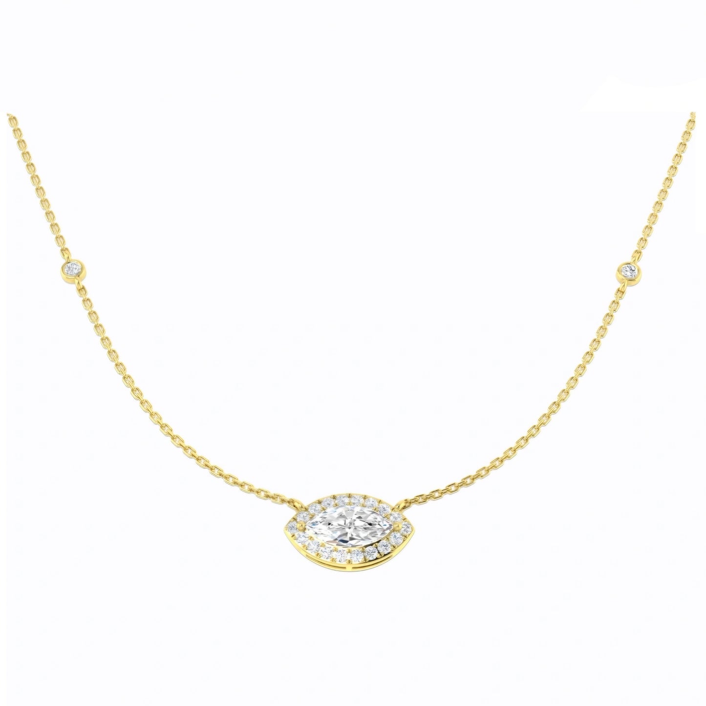 1.60ct Marquise Halo Lab Grown Diamond Station Necklace in 9k Gold