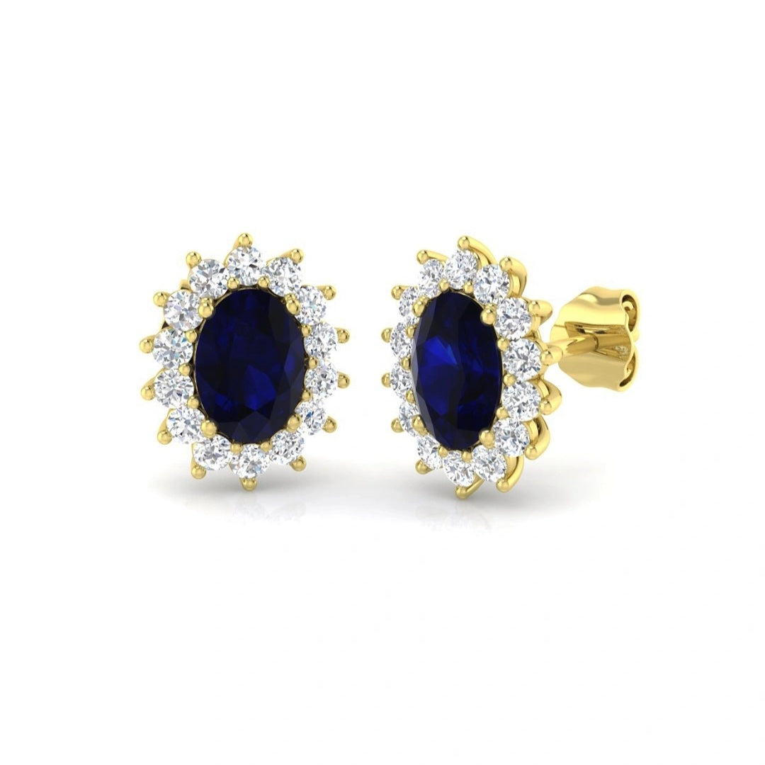2.61ctw Lab Grown Diamond and Sapphire Oval Halo Earrings in 9k Gold