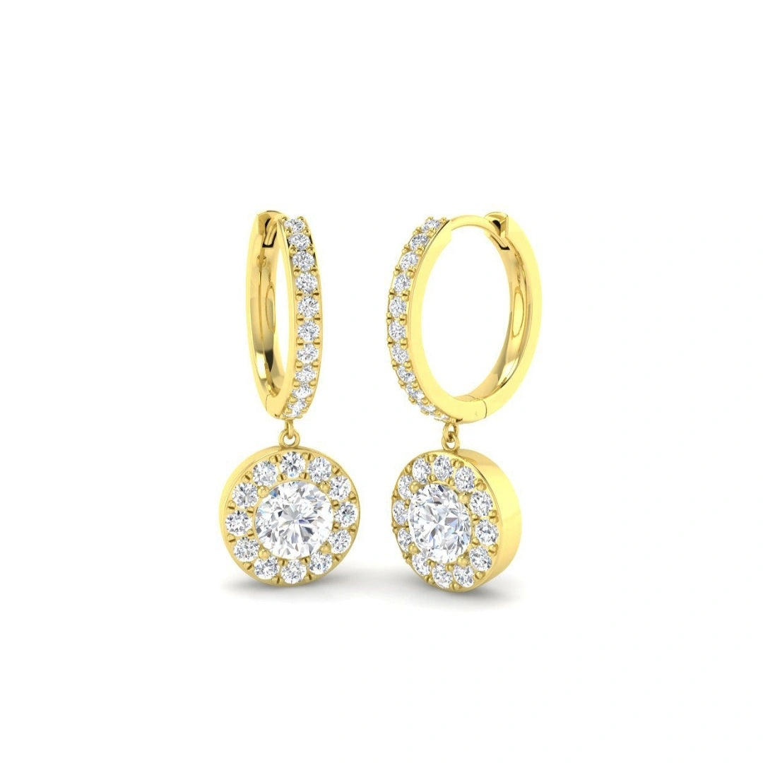 2.44ct Lab Grown Diamond Hoop Halo Drop Earrings in 9k Gold