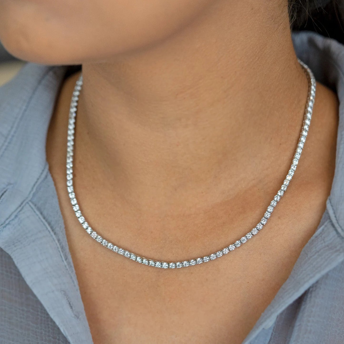 10.00ct Lab Grown Diamond Tennis Necklace in 9k Gold