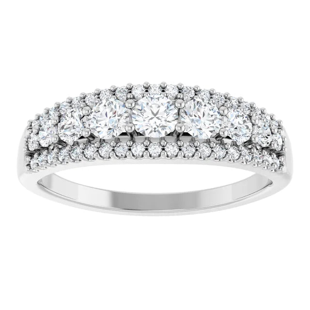 0.90ct Three Row Graduated Round Lab Grown Diamond Half Eternity Ring