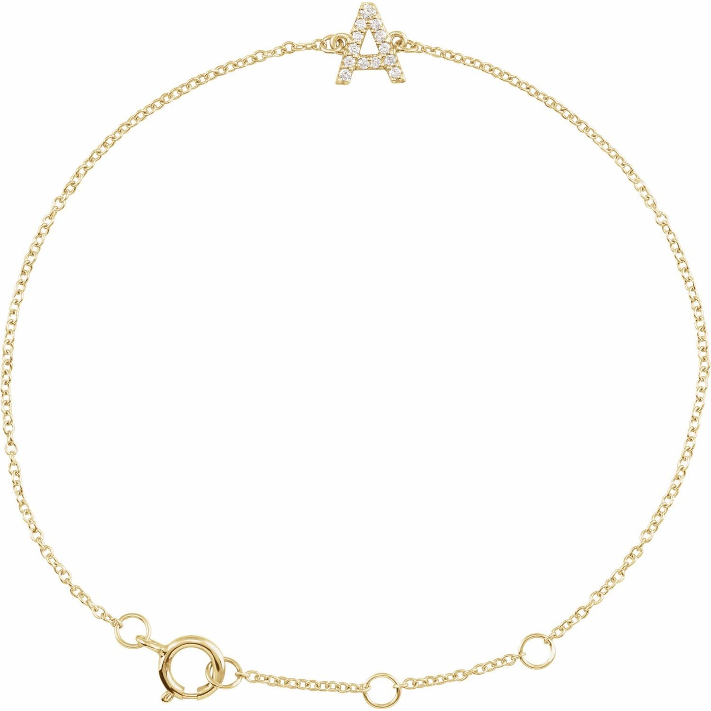 Natural Mined Diamond Initial Bracelet in 14k Gold