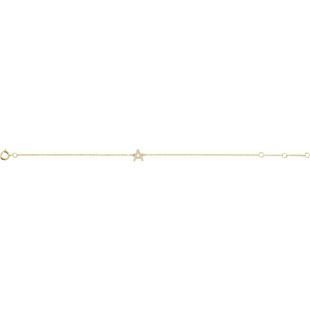 Natural Mined Diamond Initial Bracelet in 14k Gold