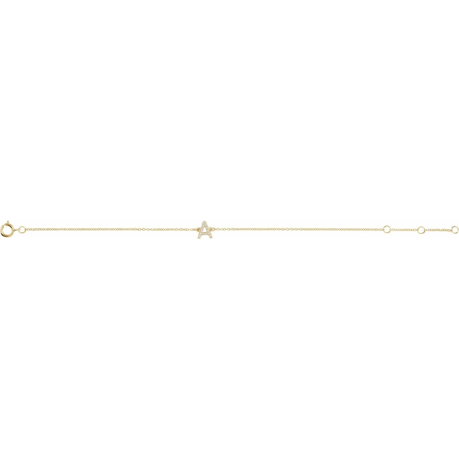 Natural Mined Diamond Initial Bracelet in 14k Gold