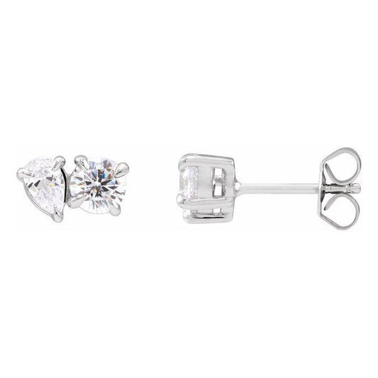 1.26ct Lab Grown Diamond Toi et Moi Round and Pear Earrings in 14k Gold