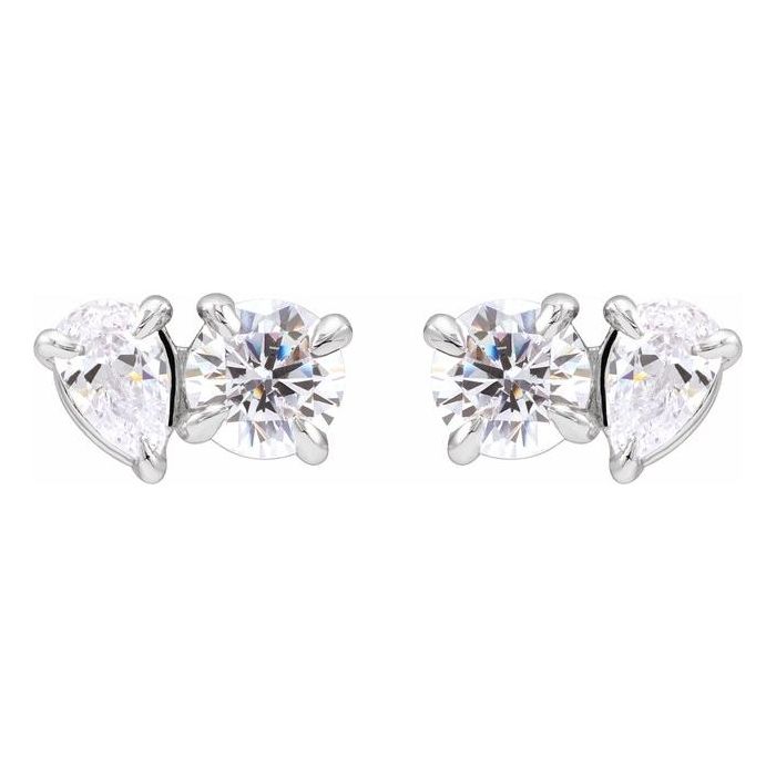 1.26ct Lab Grown Diamond Toi et Moi Round and Pear Earrings in 14k Gold