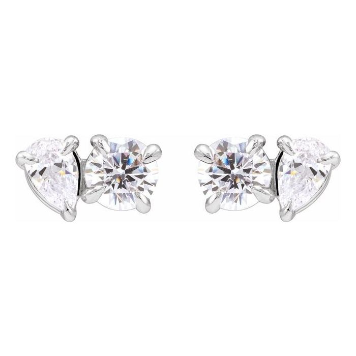 1.26ct Lab Grown Diamond Toi et Moi Round and Pear Earrings in 14k Gold