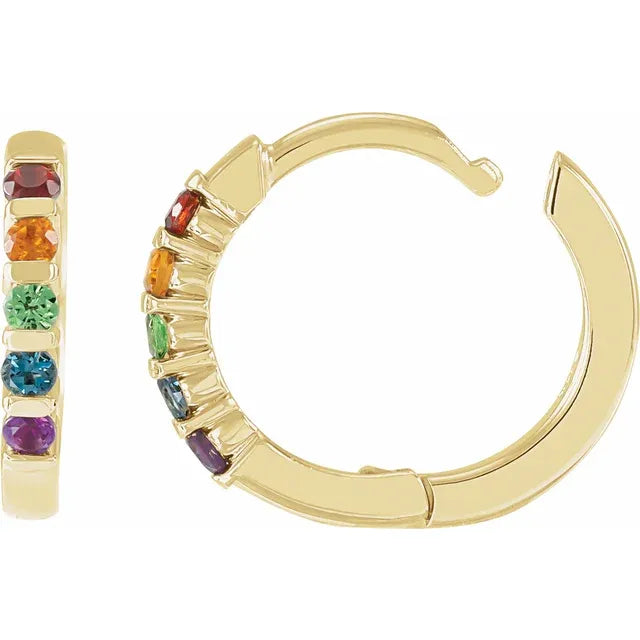 Multicoloured Natural Gemstone 11.5mm Hoop Earrings in 14k Gold