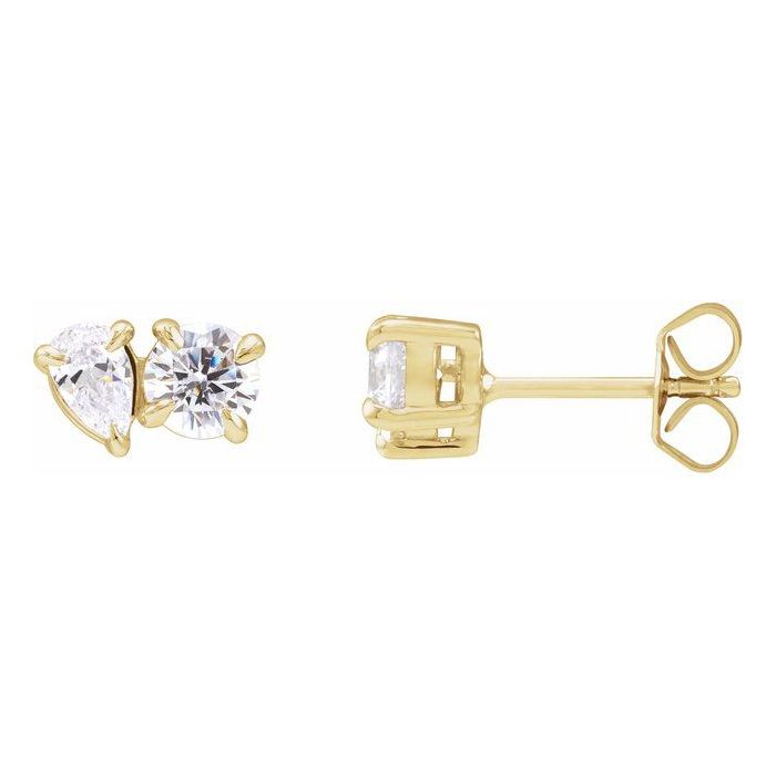 1.26ct Lab Grown Diamond Toi et Moi Round and Pear Earrings in 14k Gold