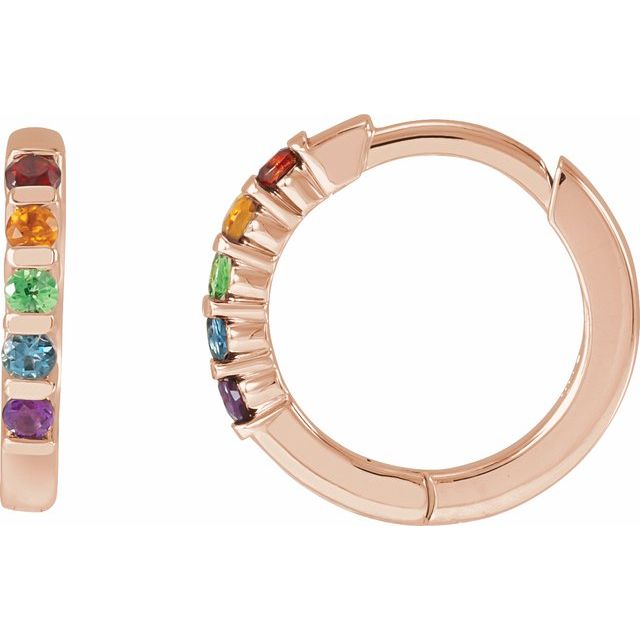 Multicoloured Natural Gemstone 11.5mm Hoop Earrings in 14k Gold