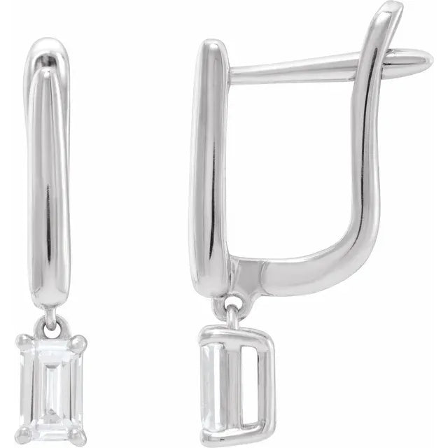 0.80ct Emerald cut Lab Grown Diamond 17.2mm Hinged Hoop Drop Earrings in 14k Gold