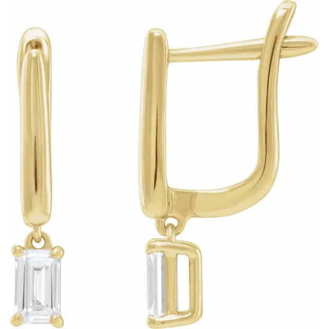 0.80ct Emerald cut Lab Grown Diamond 17.2mm Hinged Hoop Drop Earrings in 14k Gold