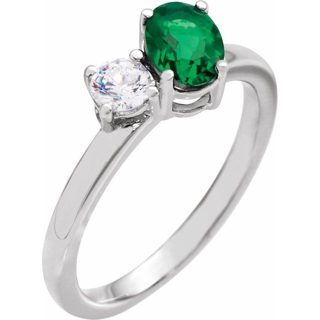 1.00ct Lab Grown Emerald and 0.25ct Lab Grown Diamond Toi et Moi Ring