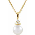 7mm Cultured Pearl & Diamond Accented Necklace in 14k Yellow Gold