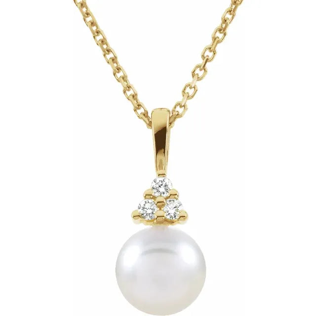 7mm Cultured Pearl & Diamond Accented Necklace in 14k Yellow Gold