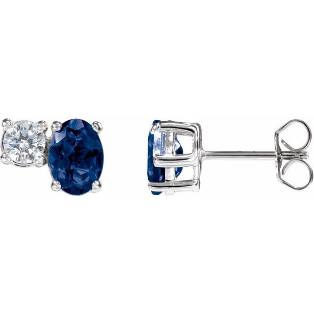 2.00ctw Lab Grown Sapphire 0.50ctw Lab Grown Diamond Toi et Moi Earrings in 14k Gold