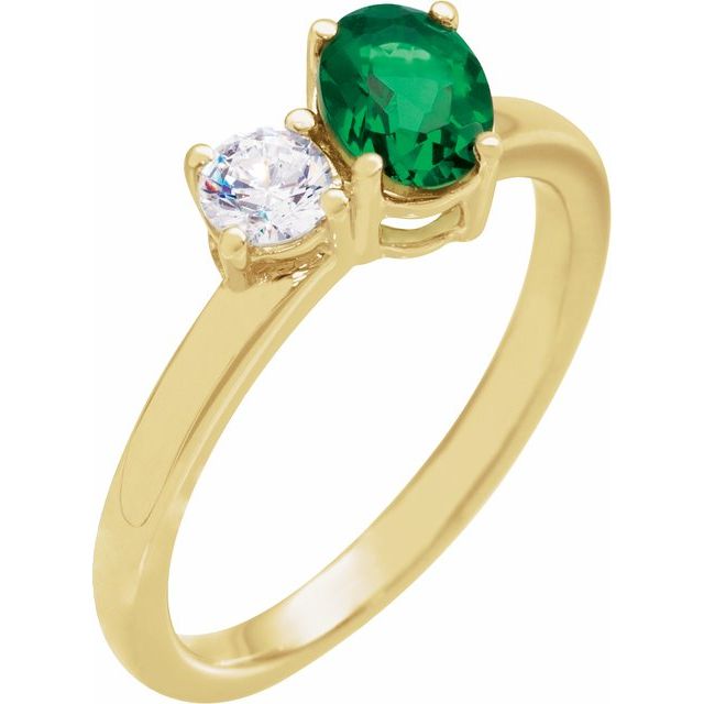 1.00ct Lab Grown Emerald and 0.25ct Lab Grown Diamond Toi et Moi Ring