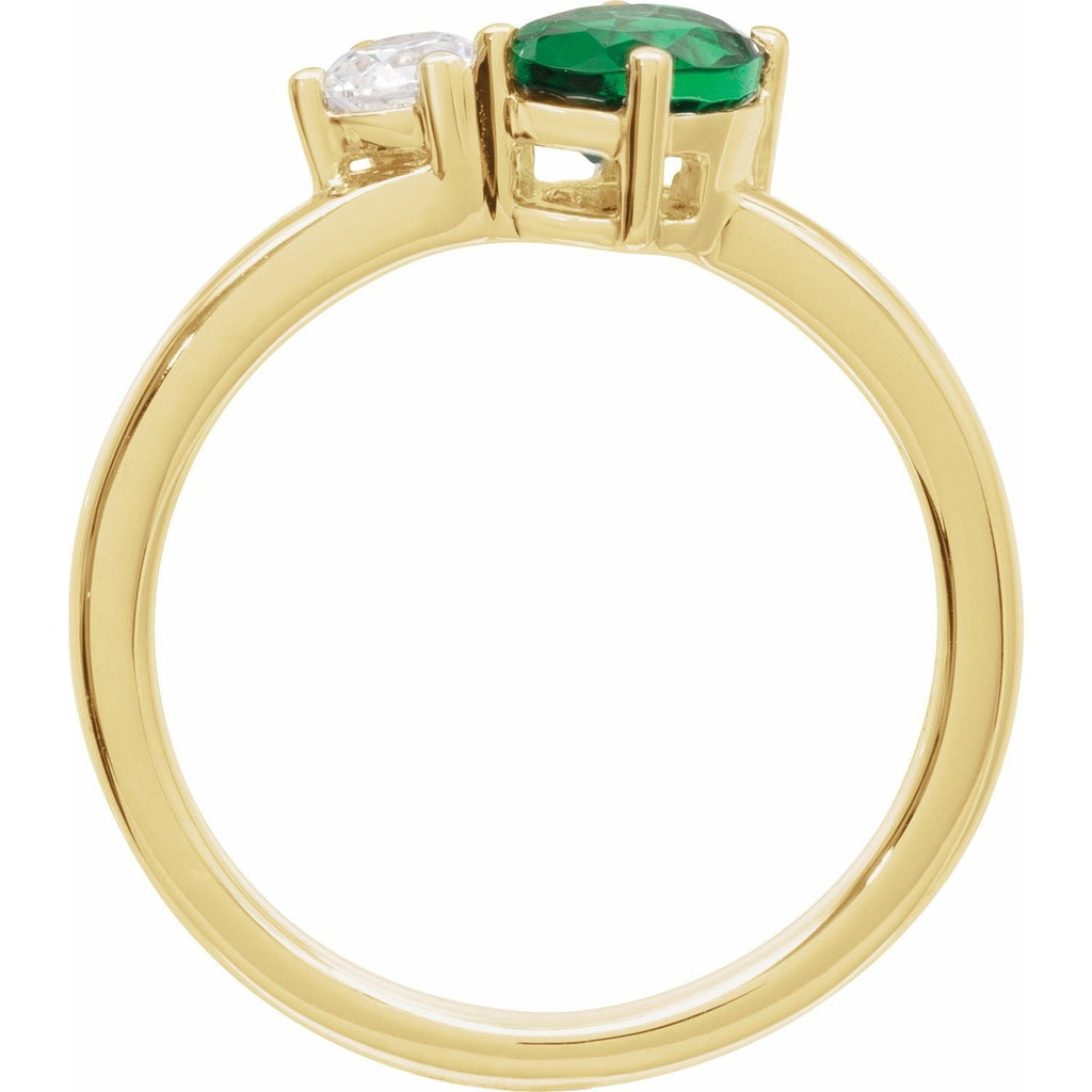 1.00ct Lab Grown Emerald and 0.25ct Lab Grown Diamond Toi et Moi Ring