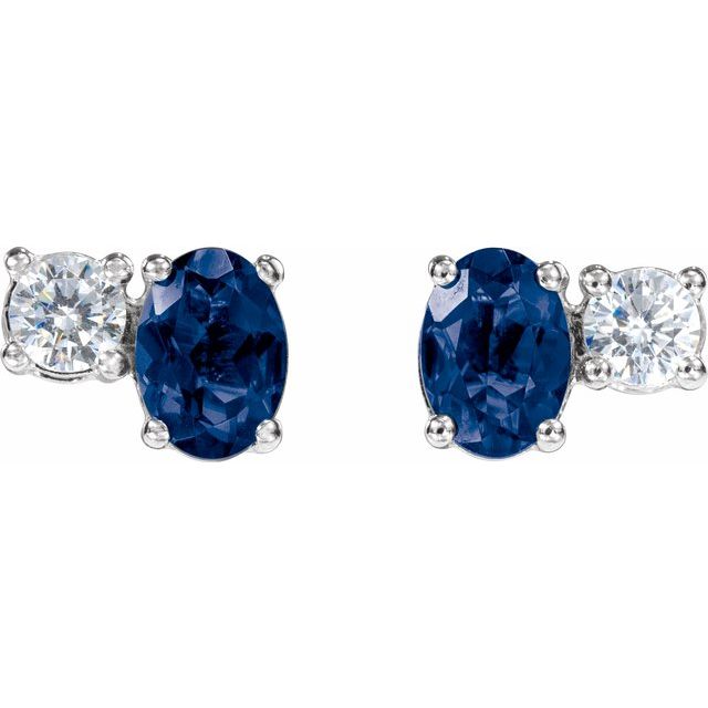 2.00ctw Lab Grown Sapphire 0.50ctw Lab Grown Diamond Toi et Moi Earrings in 14k Gold