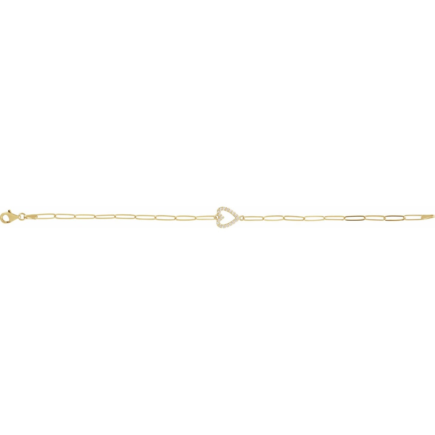 0.18ct Natural Mined Diamond Heart Symbol Paperclip Bracelet in 14k Gold