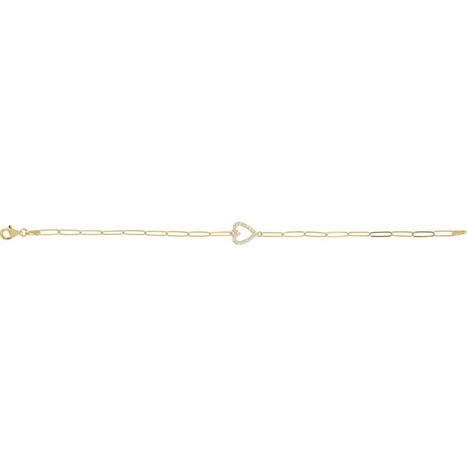 0.18ct Natural Mined Diamond Heart Symbol Paperclip Bracelet in 14k Gold