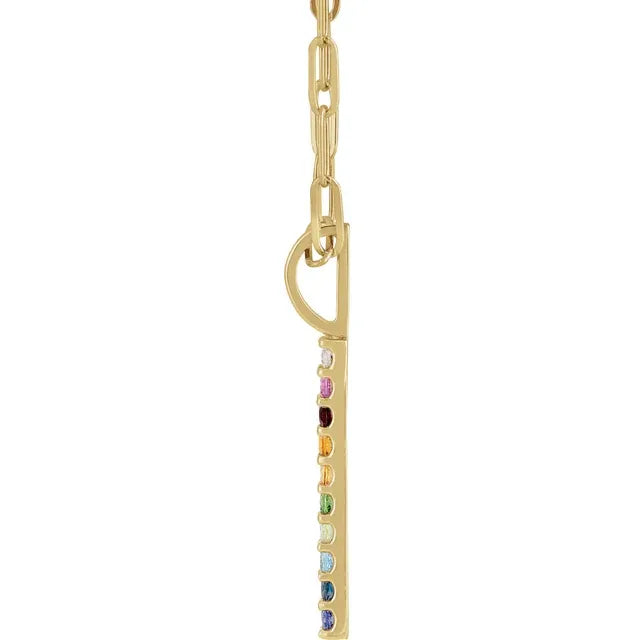 Multicolour Natural Gemstone and Diamond Bar Necklace in 14k Gold