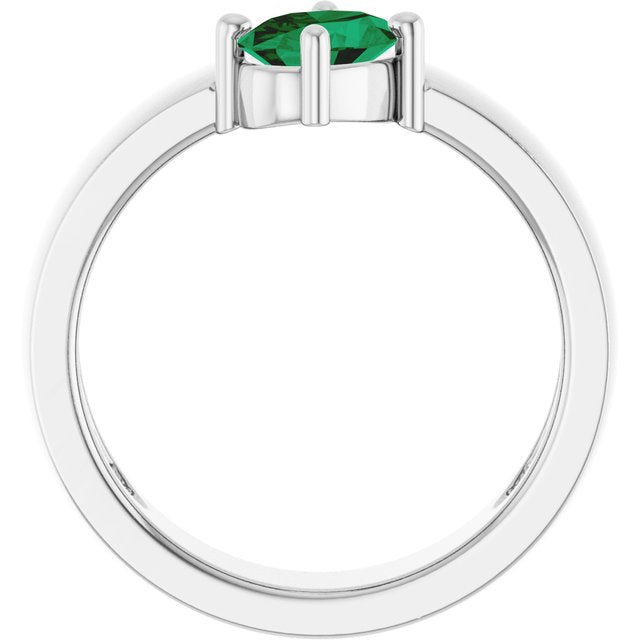1.00ct Oval Lab Grown Emerald Asymmetrical Ring in 14k Gold