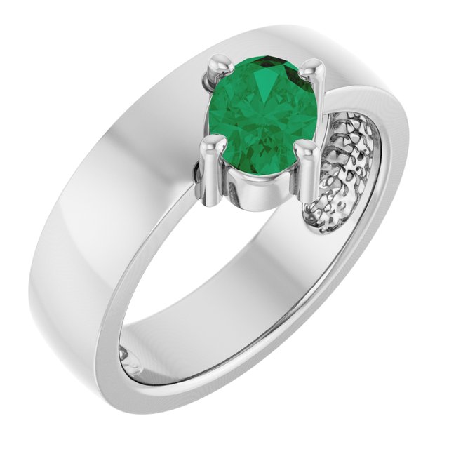 1.00ct Oval Lab Grown Emerald Asymmetrical Ring in 14k Gold