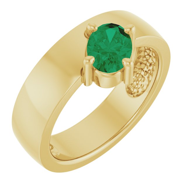 1.00ct Oval Lab Grown Emerald Asymmetrical Ring in 14k Gold