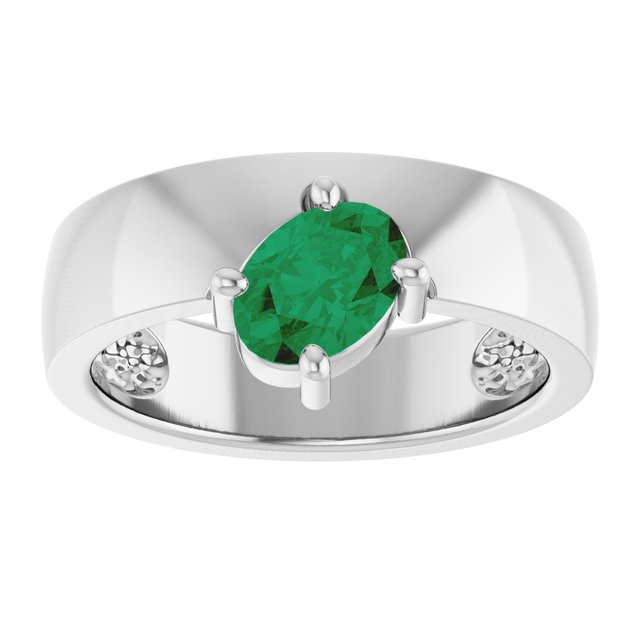 1.00ct Oval Lab Grown Emerald Asymmetrical Ring in 14k Gold