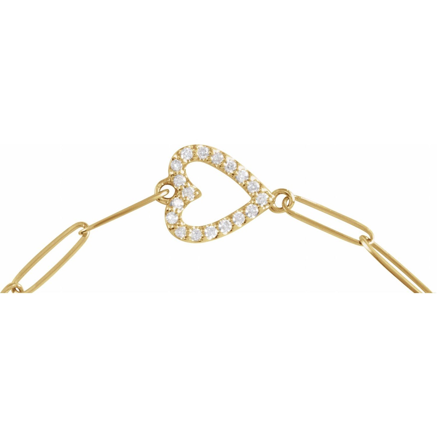 0.18ct Natural Mined Diamond Heart Symbol Paperclip Bracelet in 14k Gold