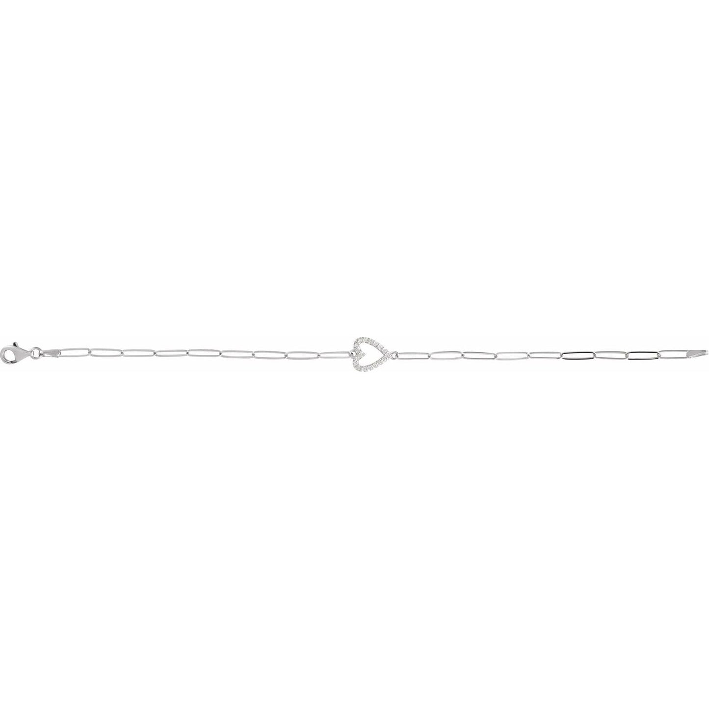 0.18ct Natural Mined Diamond Heart Symbol Paperclip Bracelet in 14k Gold