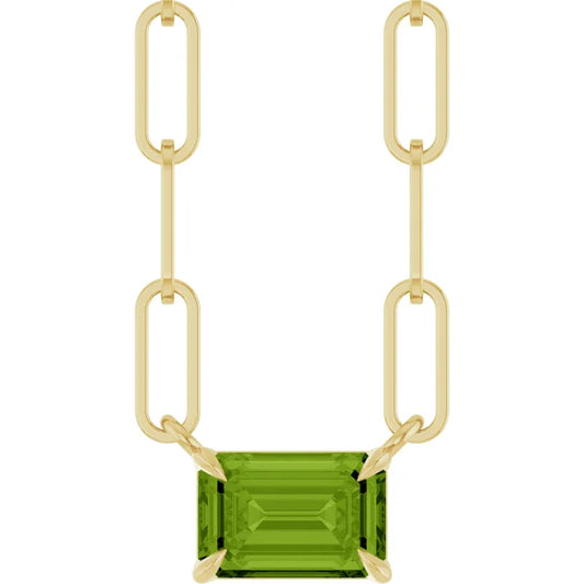 Emerald cut Natural Gemstone Paperclip Necklace in 14k Gold