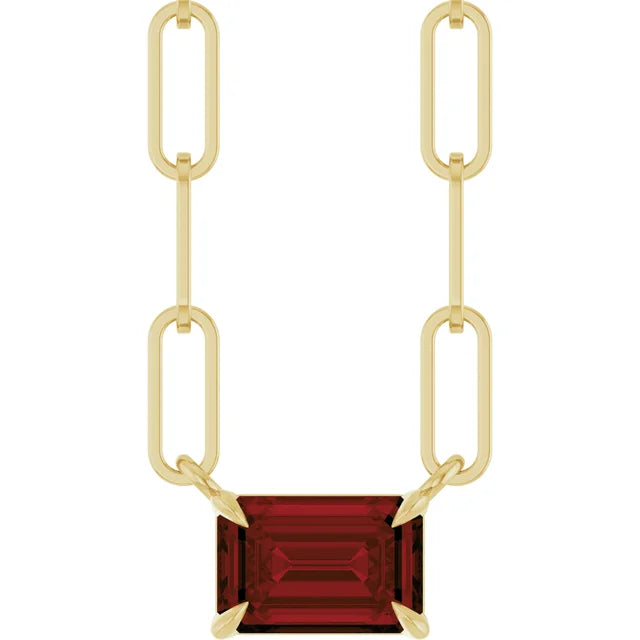 Emerald cut Natural Gemstone Paperclip Necklace in 14k Gold